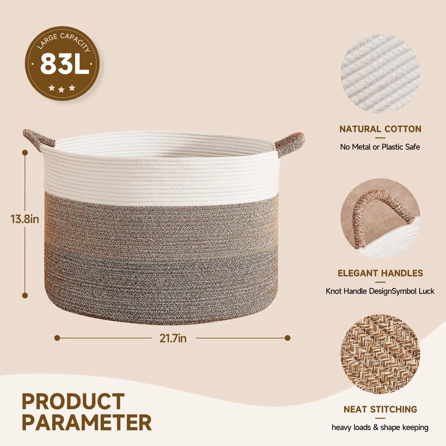 CLHMILY&Z Round Cotton Rope Storage Basket - 22x14.2 Inches - Stylish Nursery Storage Bin, Baby Toy Organizer, Soft Cotton Basket for Home Decor, Multi-Purpose Storage Solution