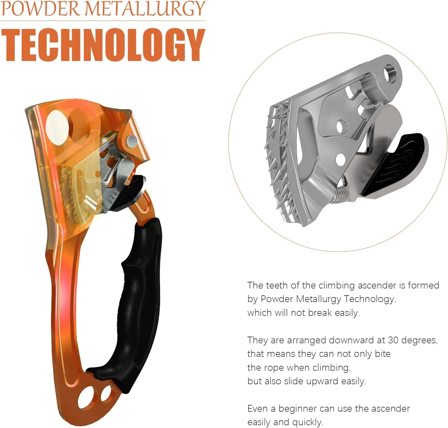 Climbing Ascender UIAA & CE Certified Hand Ascender, Rope Ascender with Ergonomic Rubber Handle, Suit for 8~13mm Ropes