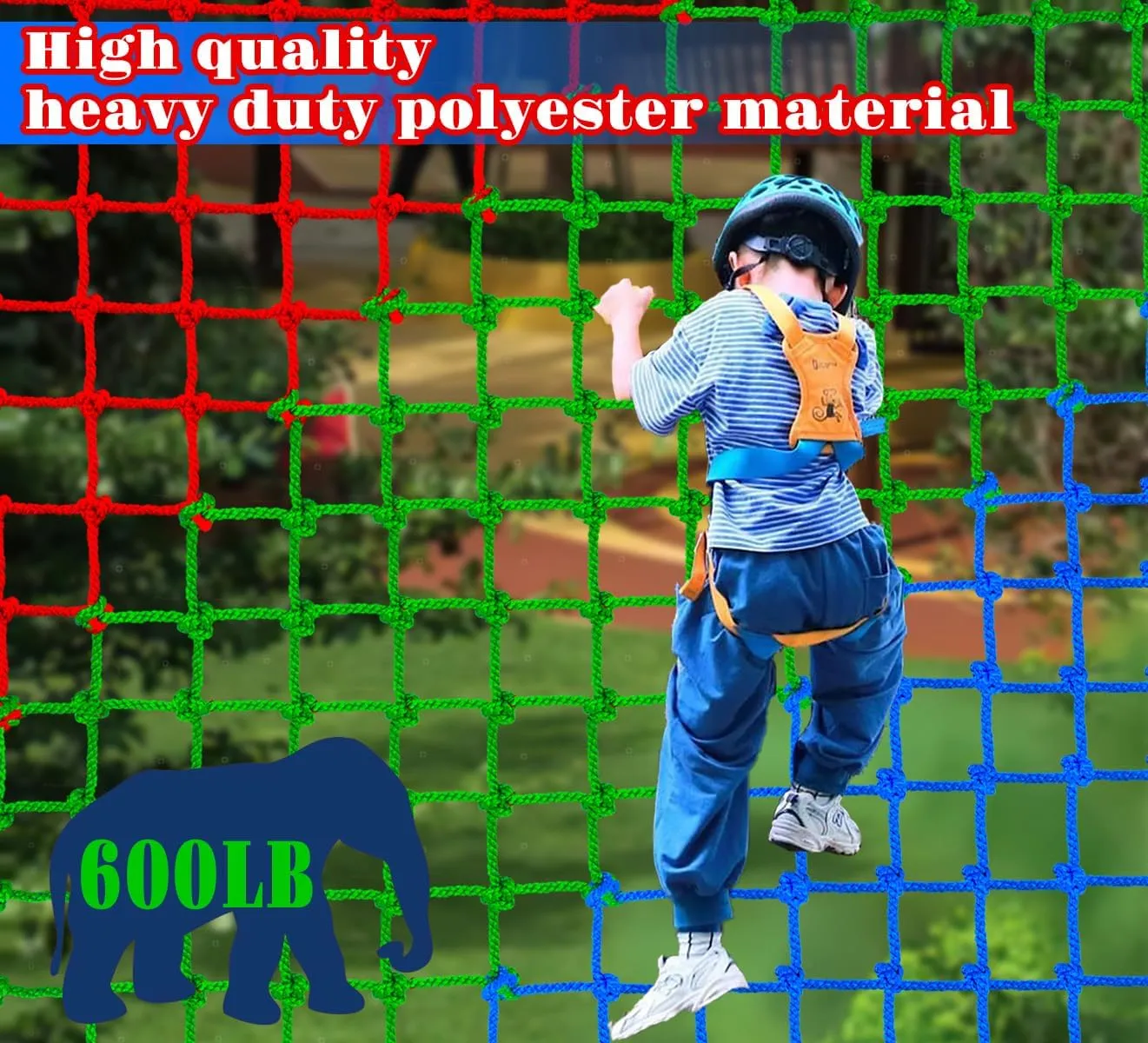 Climbing Cargo Net Climbing Net for Kids Outdoor Spliced with 3 Colors Kids Outdoor Play Equipment Rope Ladder Jungle Gyms Playground Swingset Treehouse Obstacle Training (5×6.56FT)