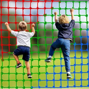 Climbing Cargo Net Climbing Net for Kids Outdoor Spliced with 3 Colors Kids Outdoor Play Equipment Rope Ladder Jungle Gyms Playground Swingset Treehouse Obstacle Training (5×6.56FT)