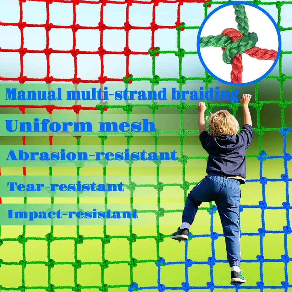 Climbing Cargo Net Climbing Net for Kids Outdoor Spliced with 3 Colors Kids Outdoor Play Equipment Rope Ladder Jungle Gyms Playground Swingset Treehouse Obstacle Training (5×6.56FT)