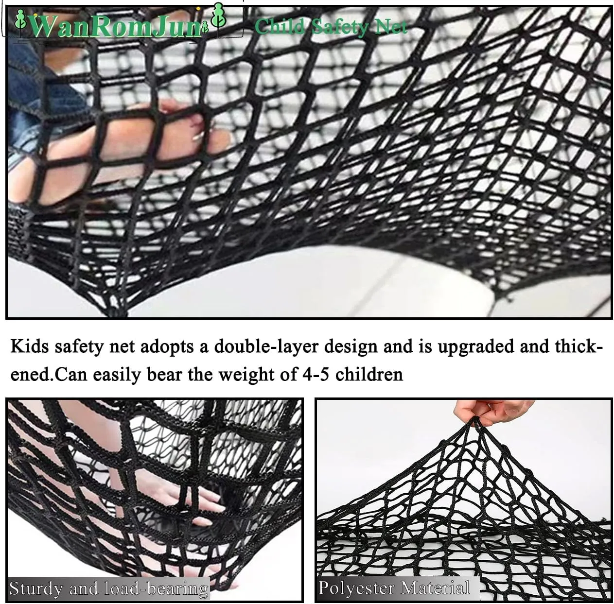 Climbing Cargo Net for Kids - Double Layers Heavy Duty Playground Safety Net, Outdoor Climbing Net for Treehouse Accessories, Backyard, Jungle Obstacle Training & Adventure(9.8x9.8ft),Black
