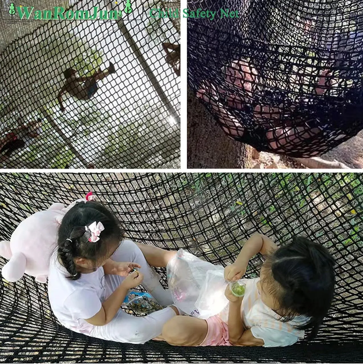 Climbing Cargo Net for Kids - Double Layers Heavy Duty Playground Safety Net, Outdoor Climbing Net for Treehouse Accessories, Backyard, Jungle Obstacle Training & Adventure(9.8x9.8ft),Black