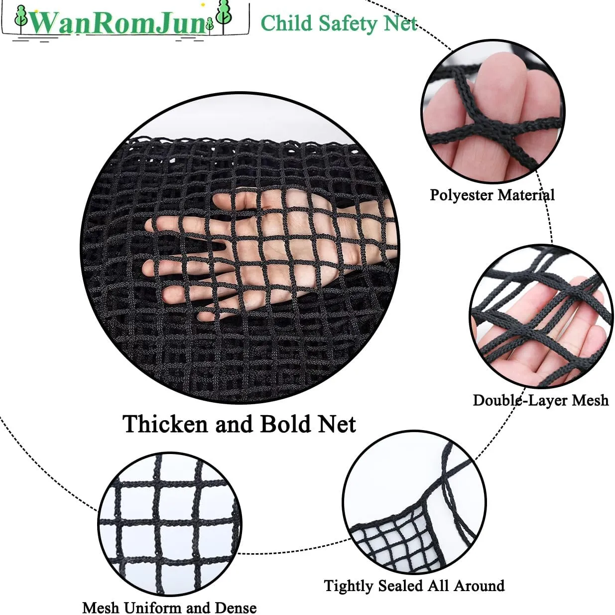 Climbing Cargo Net for Kids - Double Layers Heavy Duty Playground Safety Net, Outdoor Climbing Net for Treehouse Accessories, Backyard, Jungle Obstacle Training & Adventure(9.8x9.8ft),Black