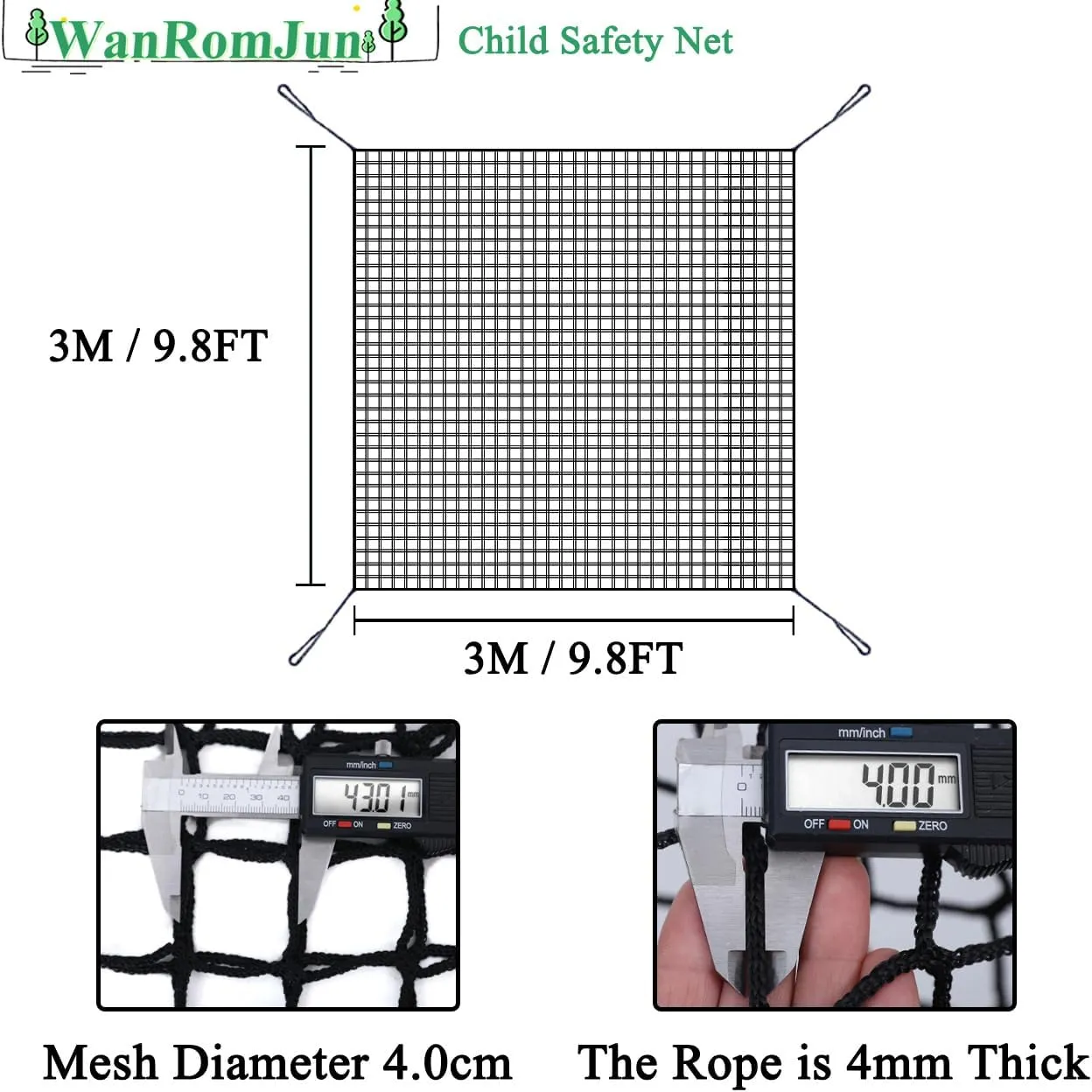 Climbing Cargo Net for Kids - Double Layers Heavy Duty Playground Safety Net, Outdoor Climbing Net for Treehouse Accessories, Backyard, Jungle Obstacle Training & Adventure(9.8x9.8ft),Black