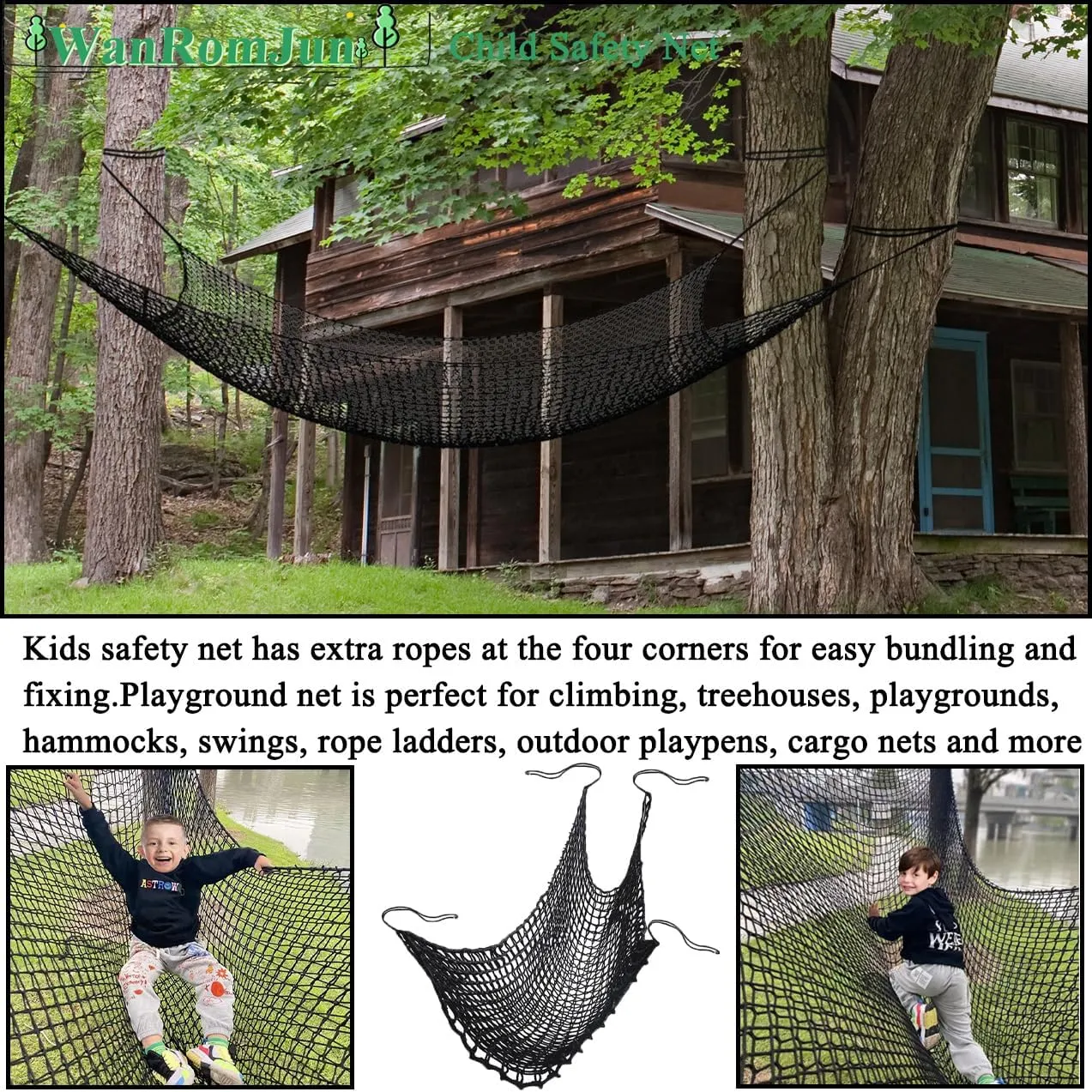 Climbing Cargo Net for Kids - Double Layers Heavy Duty Playground Safety Net, Outdoor Climbing Net for Treehouse Accessories, Backyard, Jungle Obstacle Training & Adventure(9.8x9.8ft),Black
