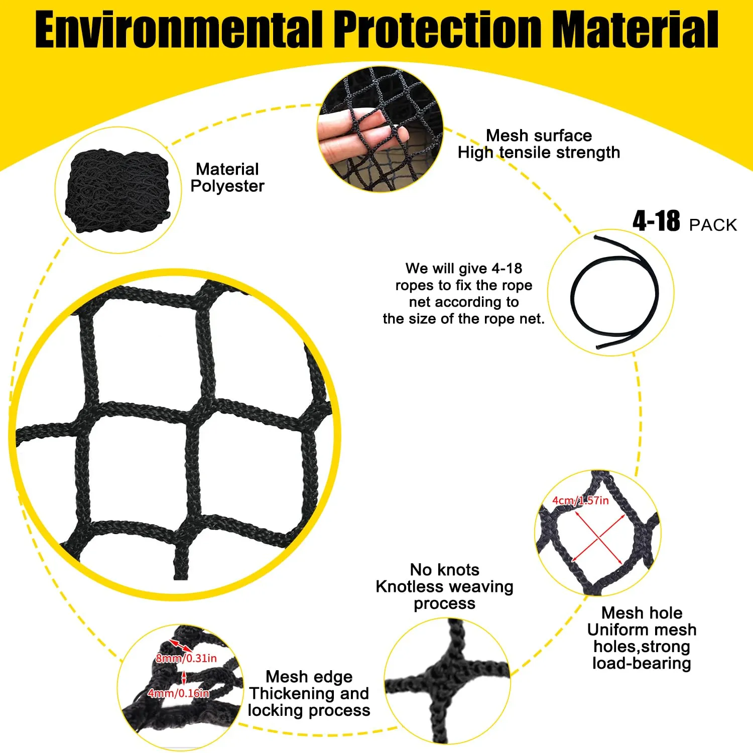 Climbing Cargo Net for Kids Outdoor Balcony Safety Net Rope Netting Playground Climbing Net Stairway Railing Safety Net for Children Pets Toys Knotless Polyester Sports Netting