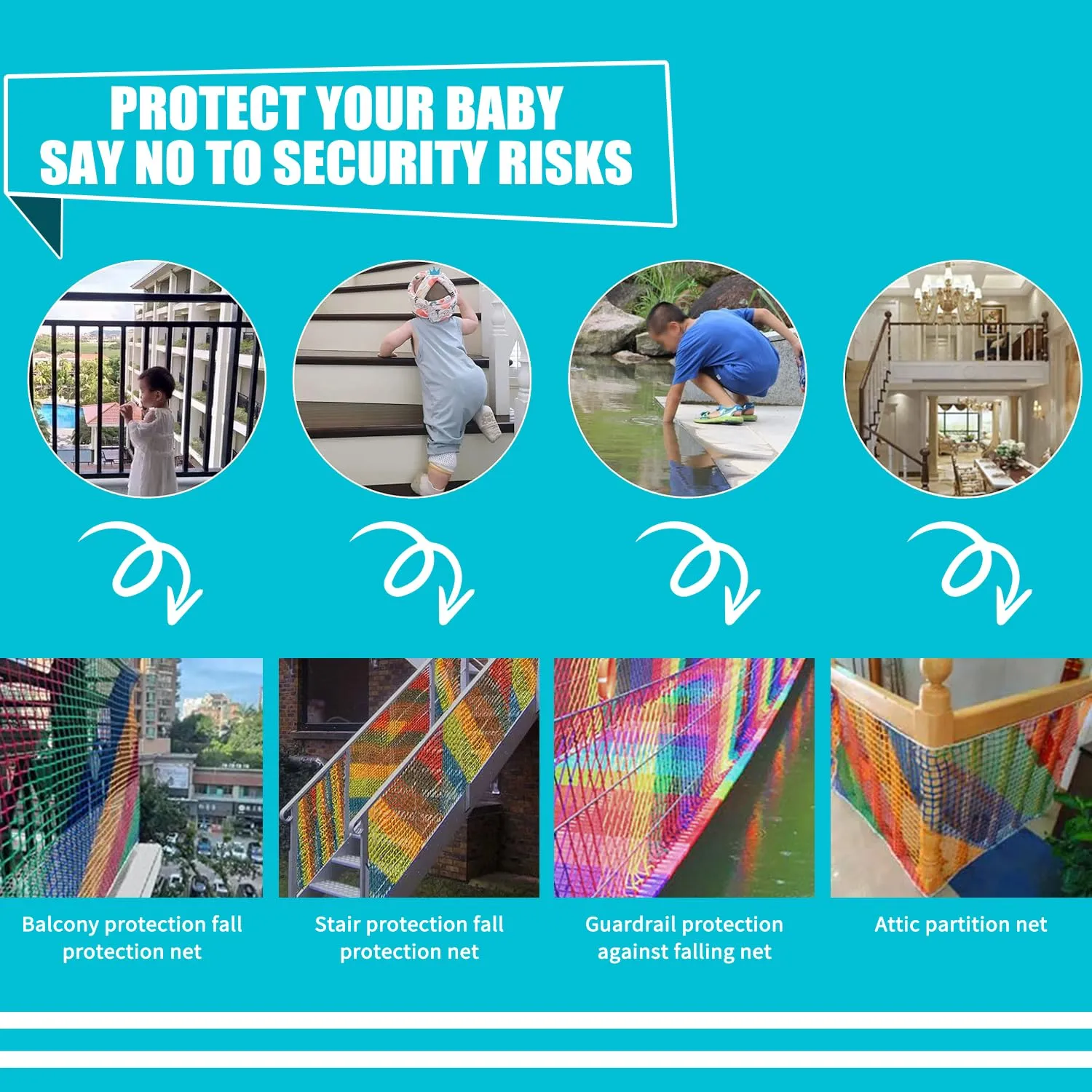 Climbing Cargo Net for Kids Outdoor Balcony Safety Net Rope Netting Playground Climbing Net Stairway Railing Safety Net for Children Pets Toys Knotless Polyester Sports Netting