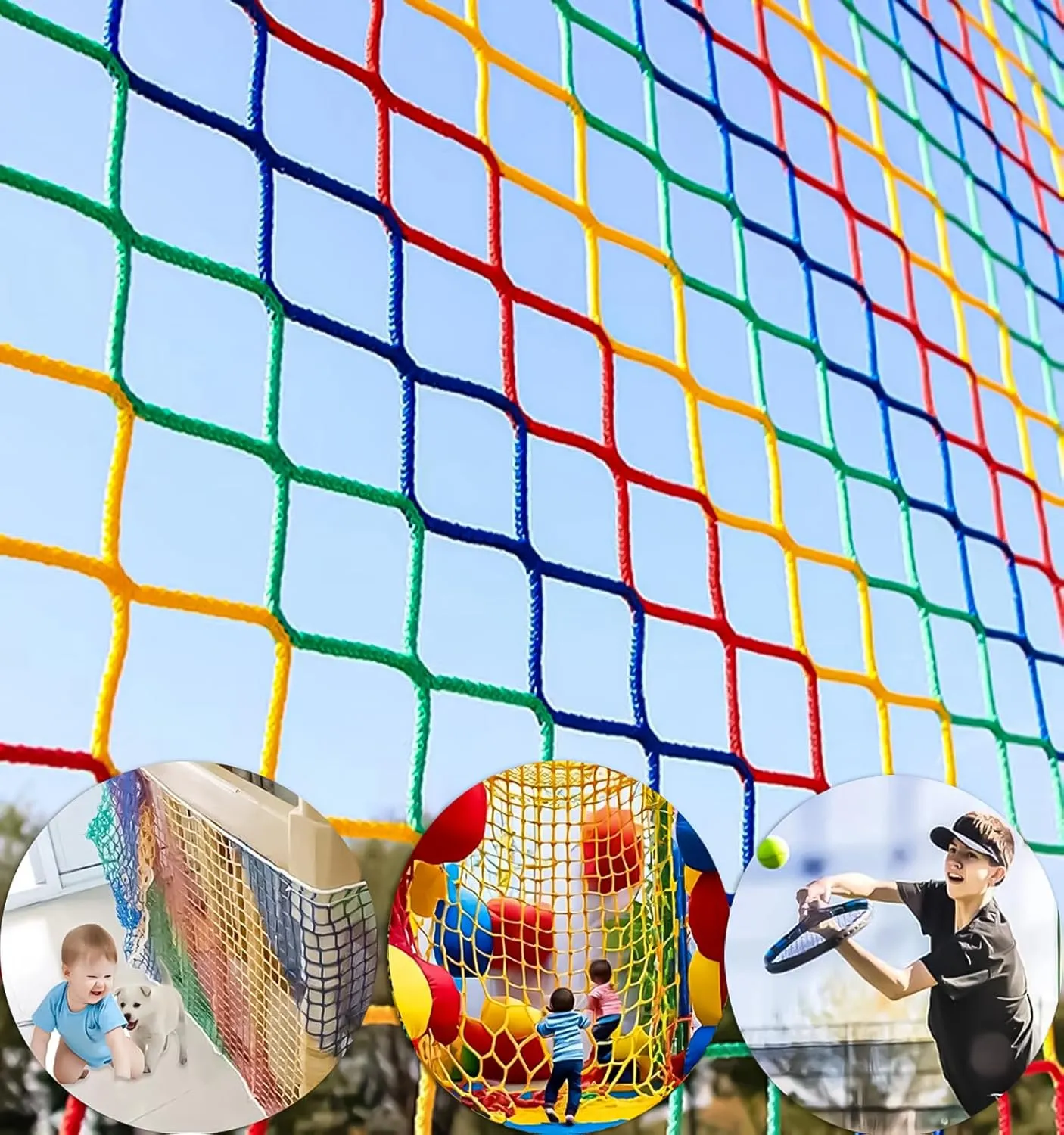 Climbing Cargo Net for Kids,Balcony Safety Net for Kids,Playground Stairway Railing Safety Netting for Children Pets Toys Knotless Polyester Sports Netting 3.3X16.6FT