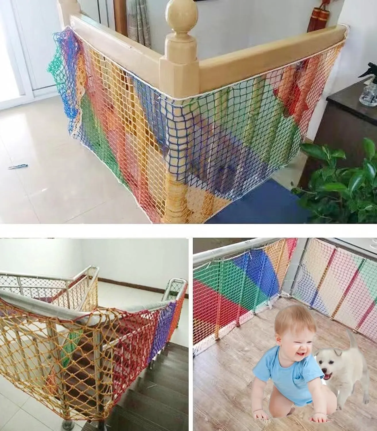 Climbing Cargo Net for Kids,Balcony Safety Net for Kids,Playground Stairway Railing Safety Netting for Children Pets Toys Knotless Polyester Sports Netting 3.3X16.6FT