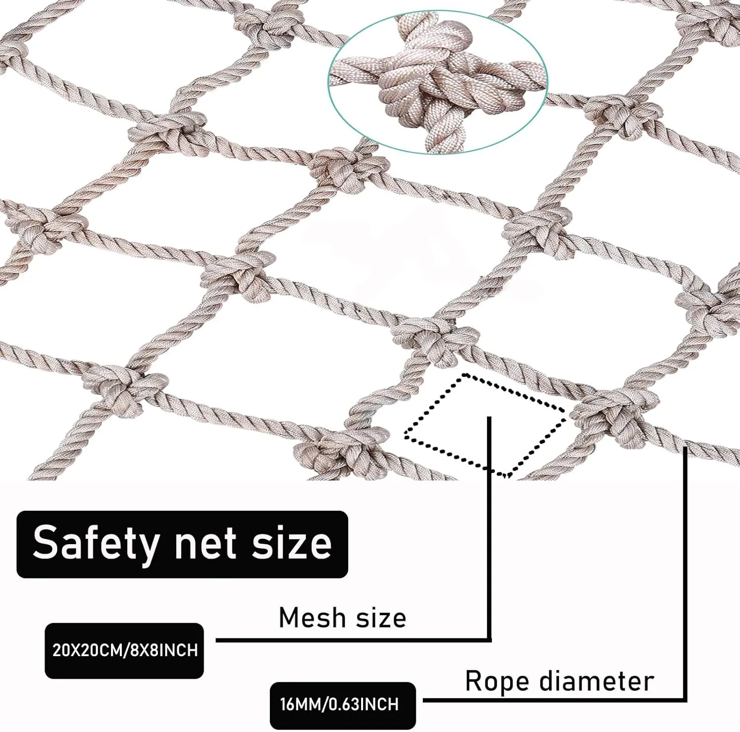 Climbing Cargo Net Heavy Duty Climbing Net,Kids Outdoor Climbing Rope & Safety Net Combo for Backyard,Rope Ladder,Swing Set,20Cm-16Mm,200x200cm
