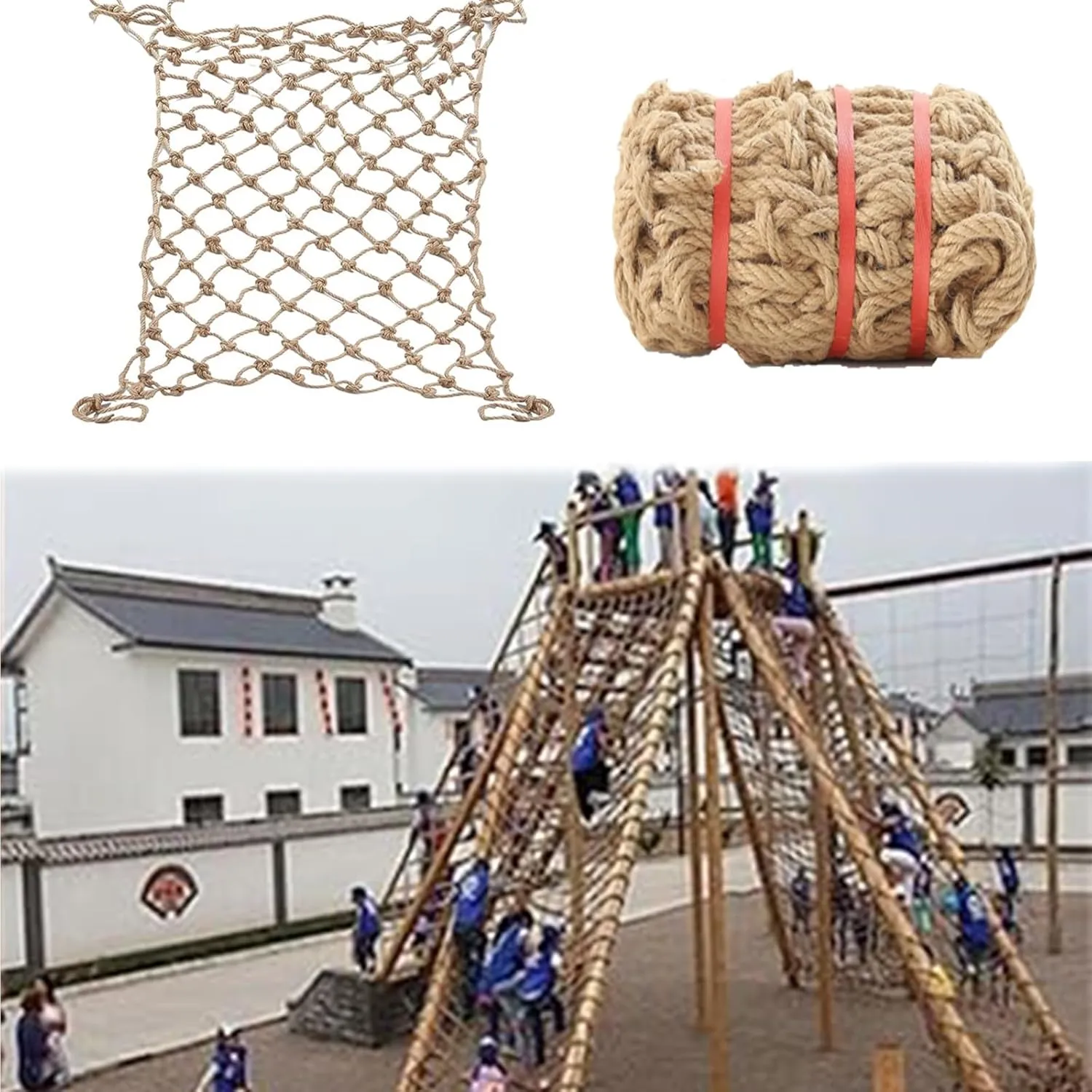 Climbing Cargo Net - Knotless Polyester Safety Netting for Treehouse Accessories, Playground Stairs, Outdoor Adventures, 3x23FT / 1x7M - Durable Cargo Rope for ' Safety