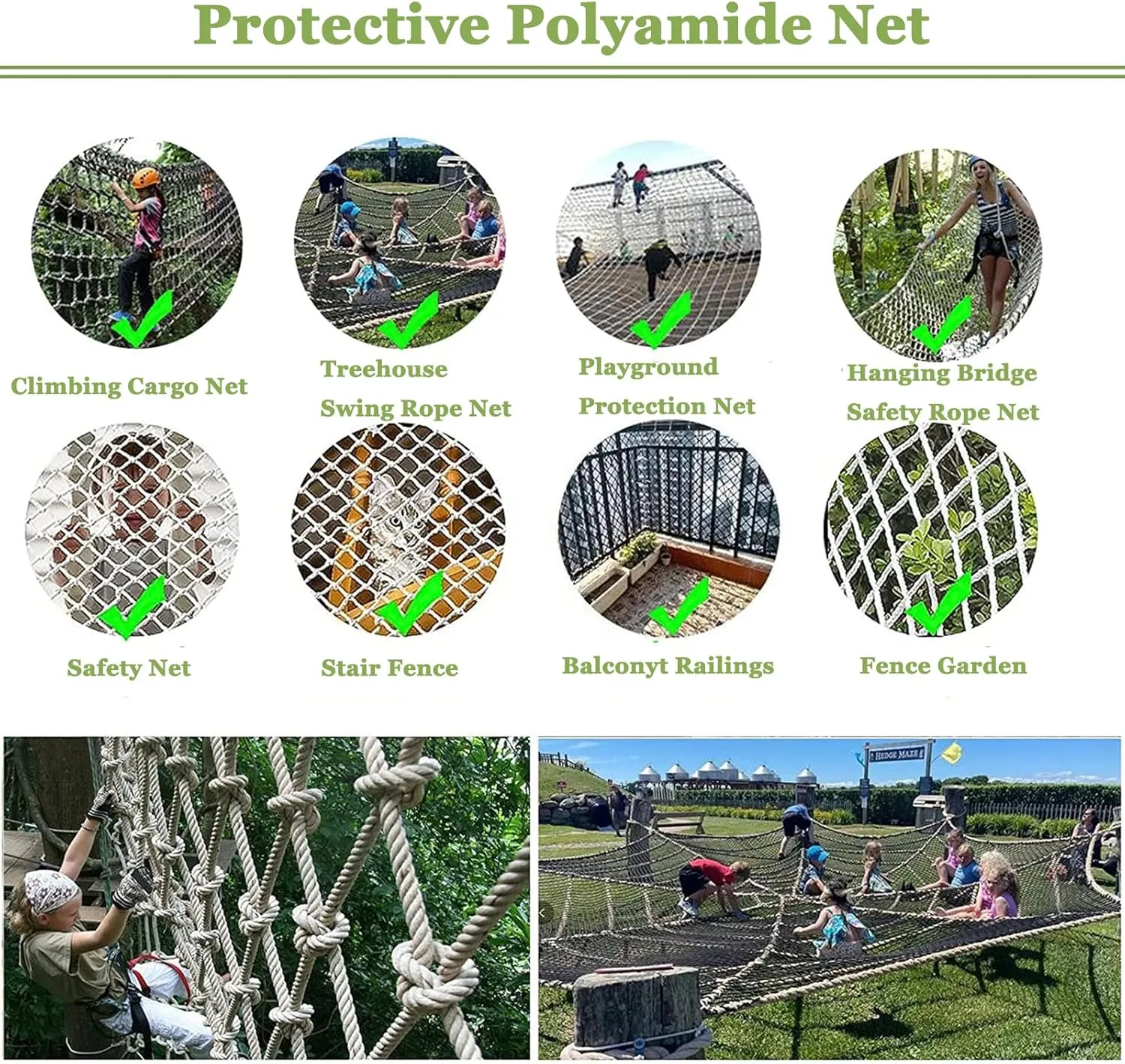 Climbing Cargo Net Outdoor Play Equipment Rope Safety Net Treehouse Netting Playground Fence Protective Mesh Cargo Rope Ladder Truck Trailer Fence Netting,1Mx2M(3.3FTx6.6FT)