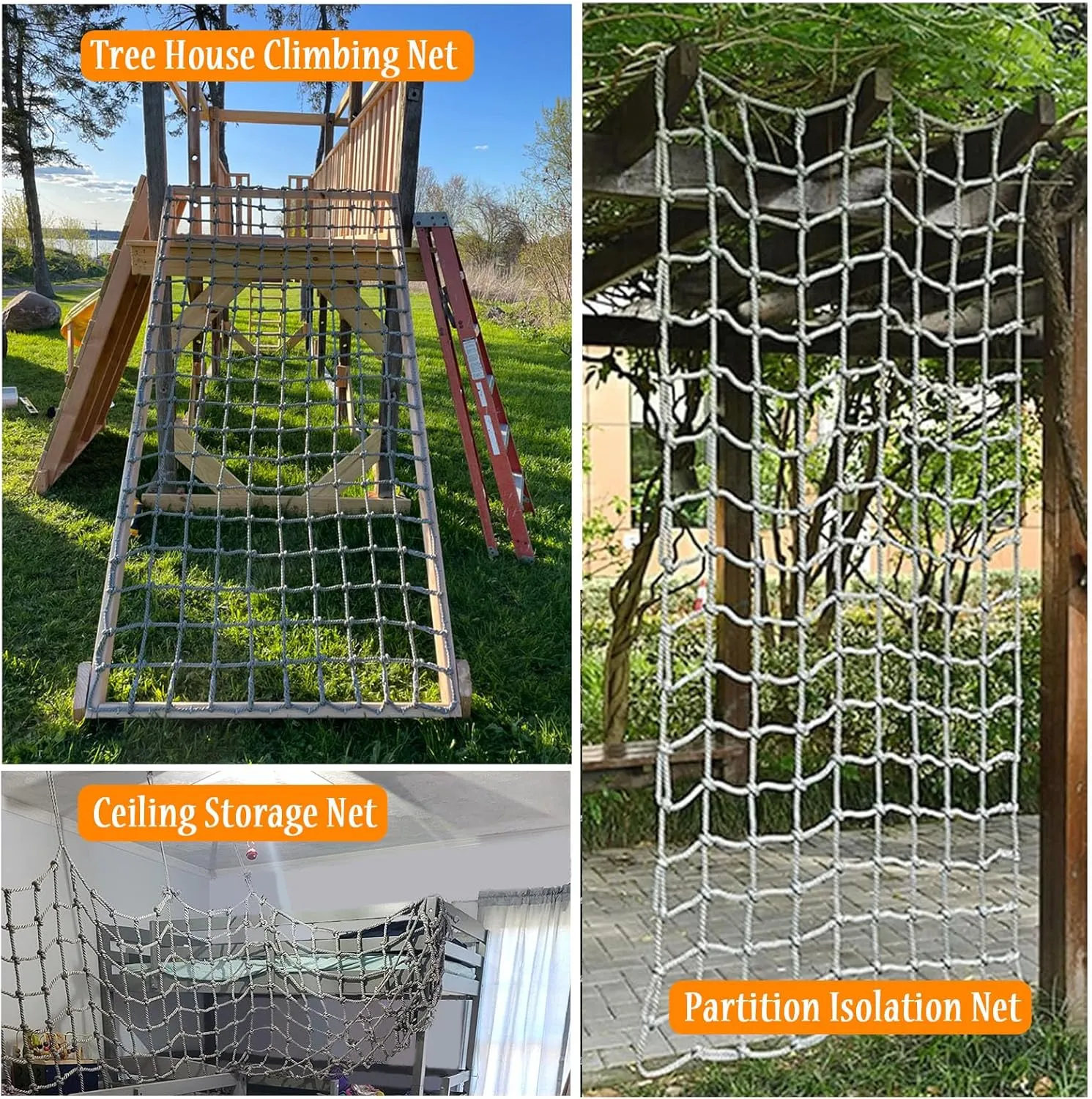 Climbing Cargo Net,Playground Climbing Net,Heavy Duty Climbing Net,Safety Protection Net,Rope Ladder,Swingset,Treehouse(Size:118 * 157.5 Inch)