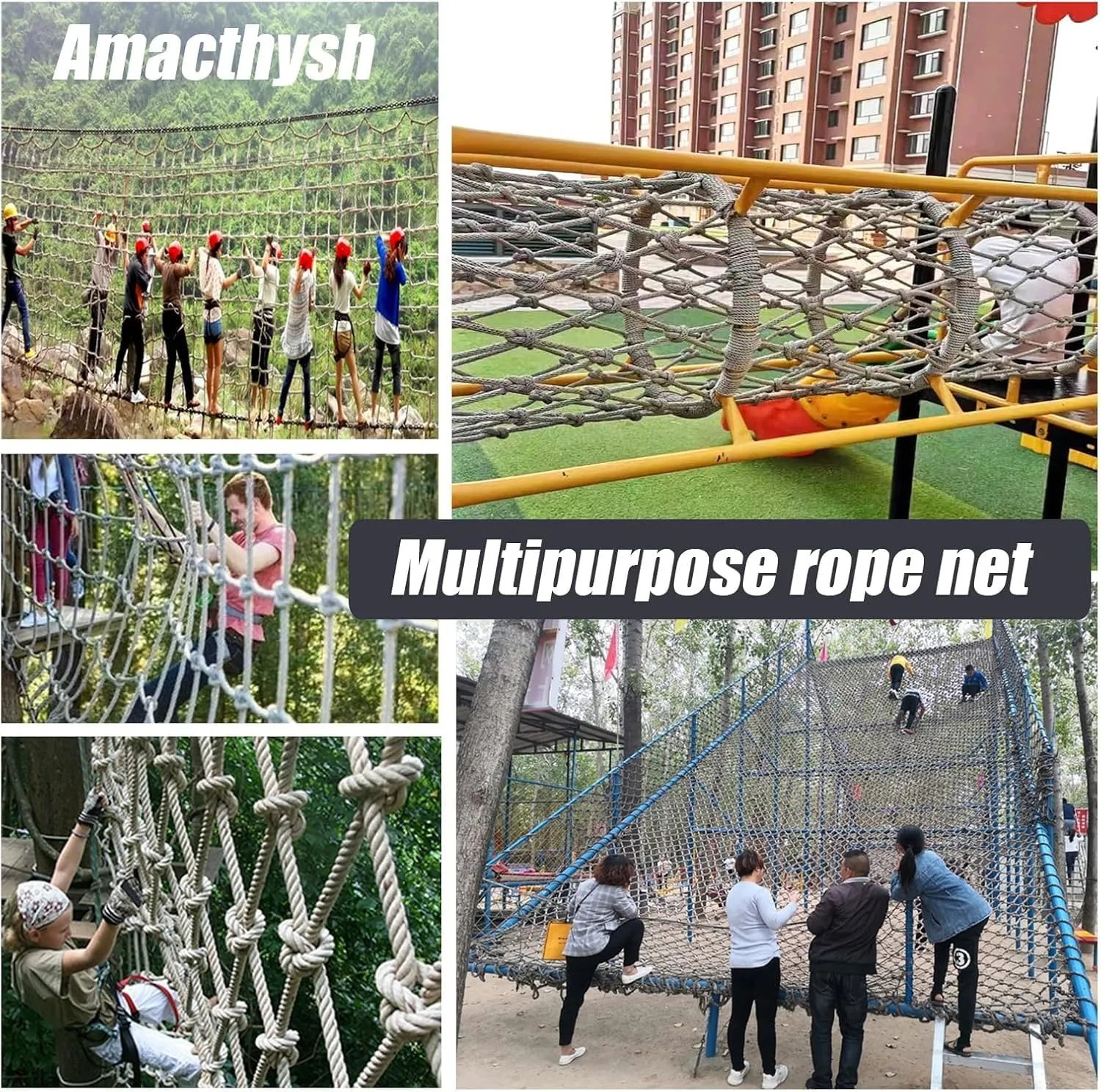 Climbing Frame Net for Kids - Heavy-Duty Hemp Rope Netting for Outdoor Playgrounds, Jute Rope Nets, Treehouse Safety Railings, Garden Plant Protection(11.5*14.8ft)