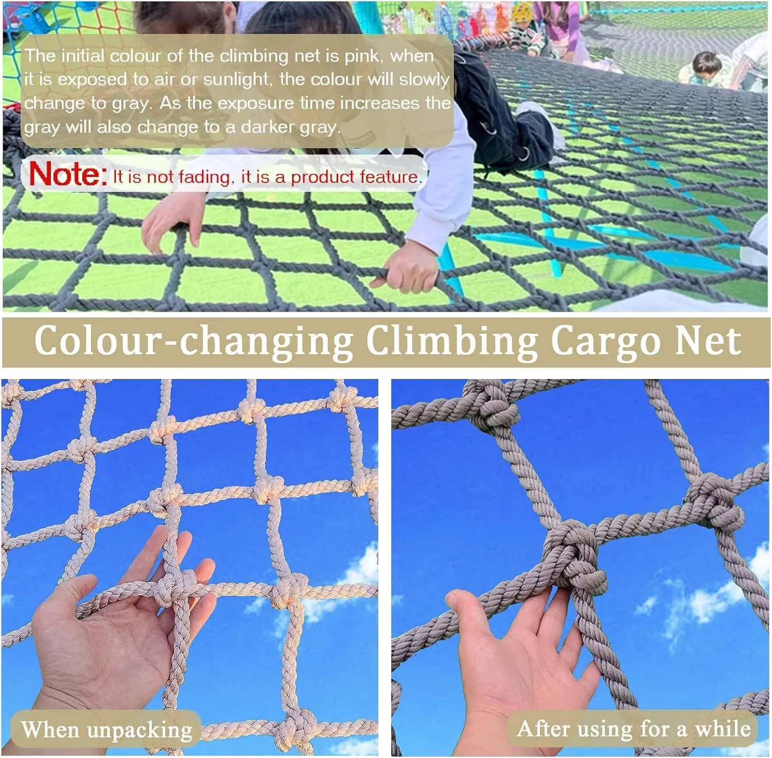Climbing Frame Net for Kids - Heavy-Duty Hemp Rope Netting for Outdoor Playgrounds, Jute Rope Nets, Treehouse Safety Railings, Garden Plant Protection(11.5*14.8ft)