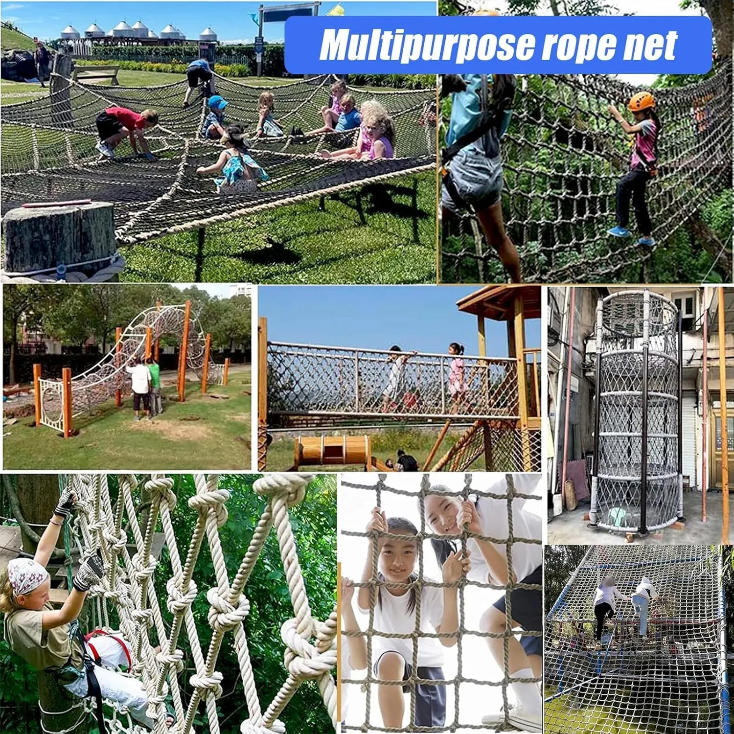 Climbing Frame Net for Kids - Heavy-Duty Hemp Rope Netting for Outdoor Playgrounds, Jute Rope Nets, Treehouse Safety Railings, Garden Plant Protection(11.5*14.8ft)