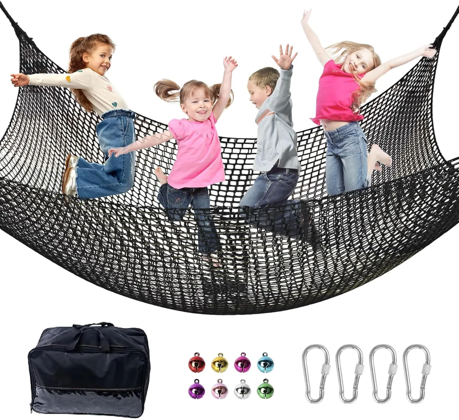 Climbing Net for Kids - 9.9FT x 6.6FT Double Layers Heavy Duty Playground Safety Net, Climbing Cargo Net for Tree House Tree Fort, Back Yard, Jungle Gyms, Monkey Bar Security Mesh（Black）