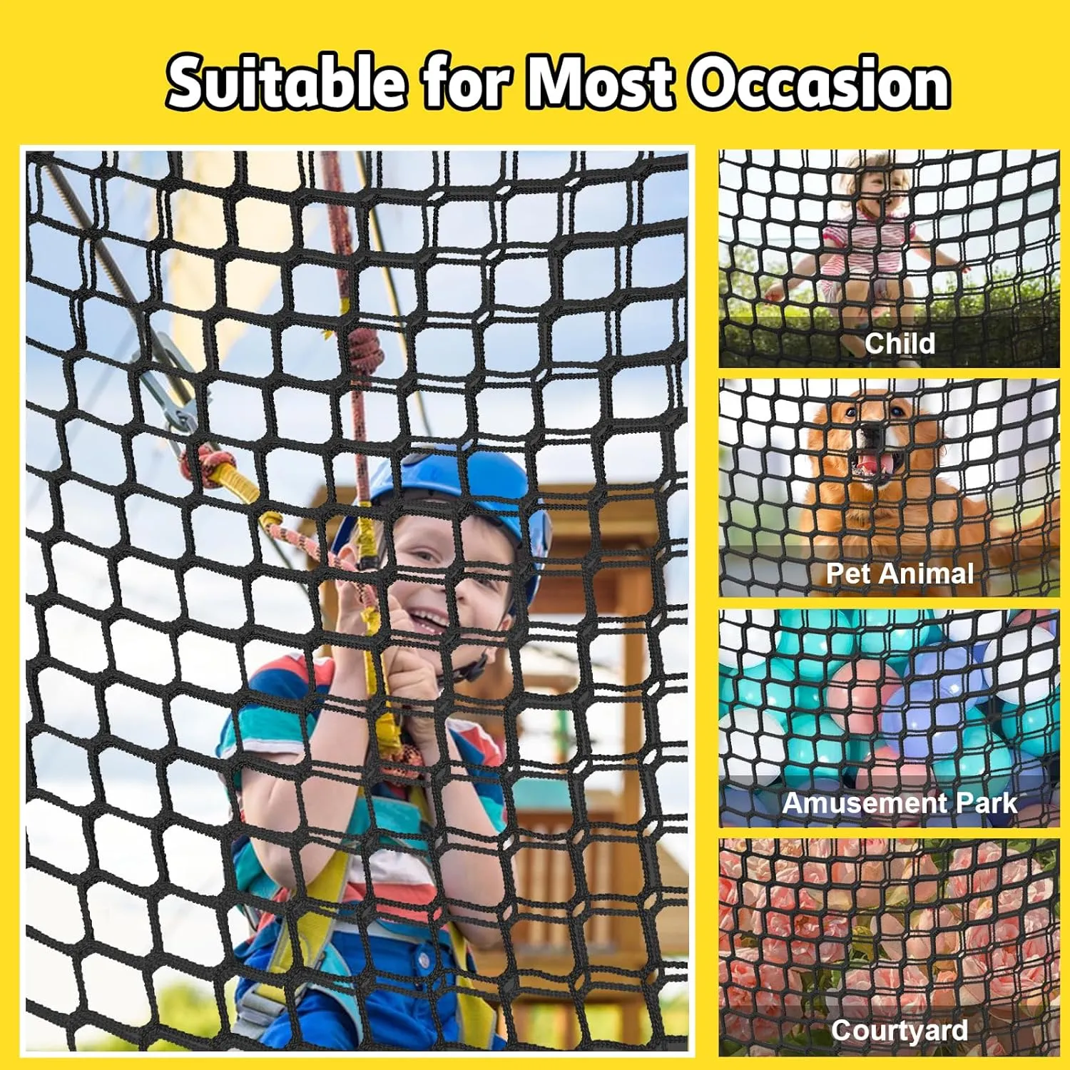 Climbing Net for Kids - 9.9FT x 6.6FT Double Layers Heavy Duty Playground Safety Net, Climbing Cargo Net for Tree House Tree Fort, Back Yard, Jungle Gyms, Monkey Bar Security Mesh（Black）