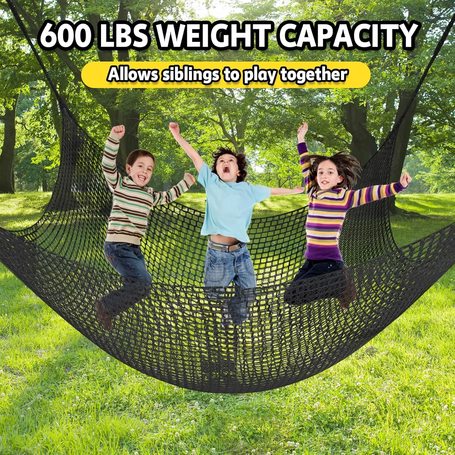 Climbing Net for Kids - 9.9FT x 6.6FT Double Layers Heavy Duty Playground Safety Net, Climbing Cargo Net for Tree House Tree Fort, Back Yard, Jungle Gyms, Monkey Bar Security Mesh（Black）