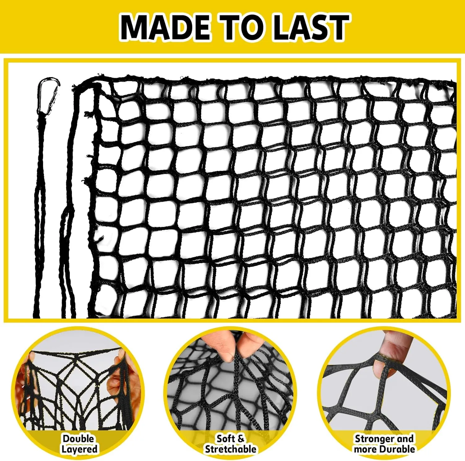 Climbing Net for Kids - 9.9FT x 6.6FT Double Layers Heavy Duty Playground Safety Net, Climbing Cargo Net for Tree House Tree Fort, Back Yard, Jungle Gyms, Monkey Bar Security Mesh（Black）