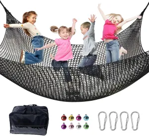 Climbing Net for Kids - 9.9FT x 6.6FT Double Layers Heavy Duty Playground Safety Net, Climbing Cargo Net for Tree House Tree Fort, Back Yard, Jungle Gyms, Monkey Bar Security Mesh（Black）