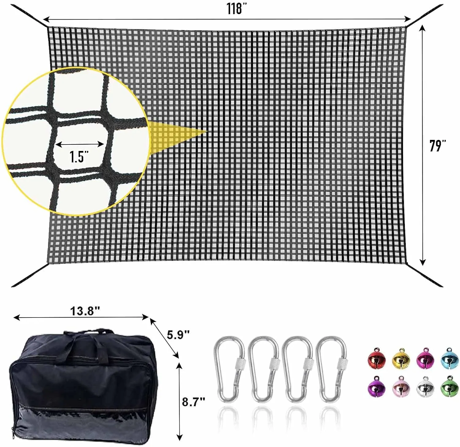 Climbing Net for Kids - 9.9FT x 6.6FT Double Layers Heavy Duty Playground Safety Net, Climbing Cargo Net for Tree House Tree Fort, Back Yard, Jungle Gyms, Monkey Bar Security Mesh（Black）
