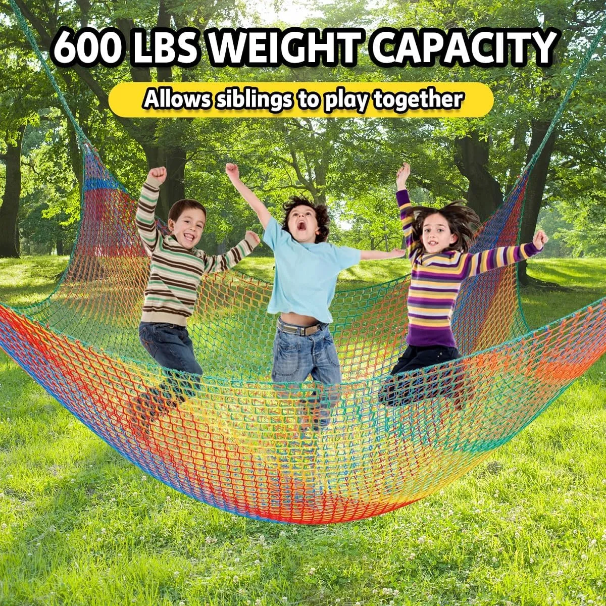 Climbing Net for Kids - 9.9FT x 6.6FT Double Layers Heavy Duty Playground Safety Net, Climbing Cargo Net for Tree House Tree Fort, Back Yard, Jungle Gyms, Monkey Bar Security Mesh（Rainbow）