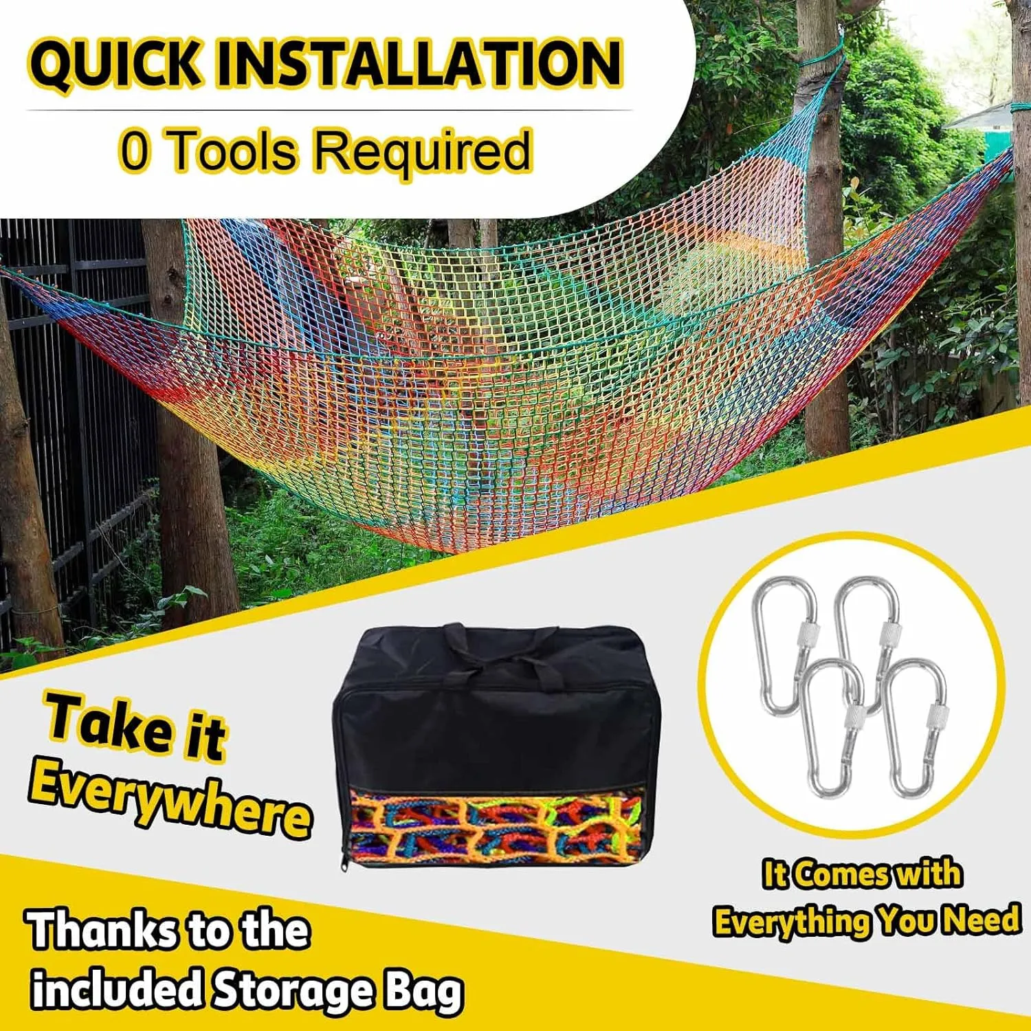 Climbing Net for Kids - 9.9FT x 6.6FT Double Layers Heavy Duty Playground Safety Net, Climbing Cargo Net for Tree House Tree Fort, Back Yard, Jungle Gyms, Monkey Bar Security Mesh（Rainbow）