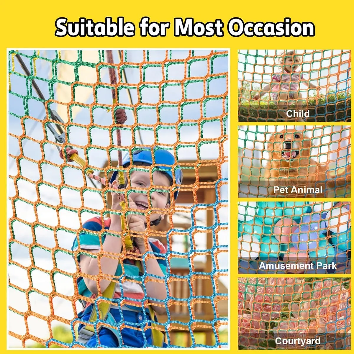 Climbing Net for Kids - 9.9FT x 6.6FT Double Layers Heavy Duty Playground Safety Net, Climbing Cargo Net for Tree House Tree Fort, Back Yard, Jungle Gyms, Monkey Bar Security Mesh（Rainbow）