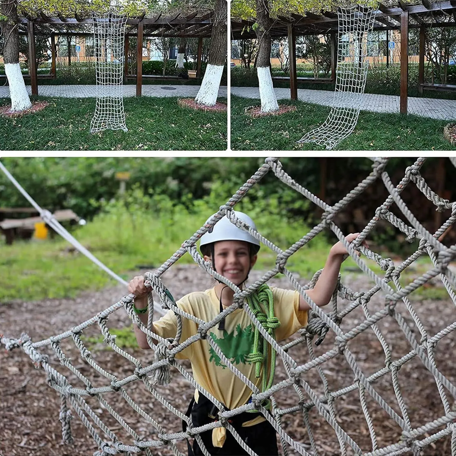 Climbing Net for Kids Adults Polyamide Heavy Duty Climbing Cargo Net Rope Ladder Playground Safety Net Outdoor Tree House Swing Hammock Stair Balcony Railing Protection Net,6.6x24.6ft