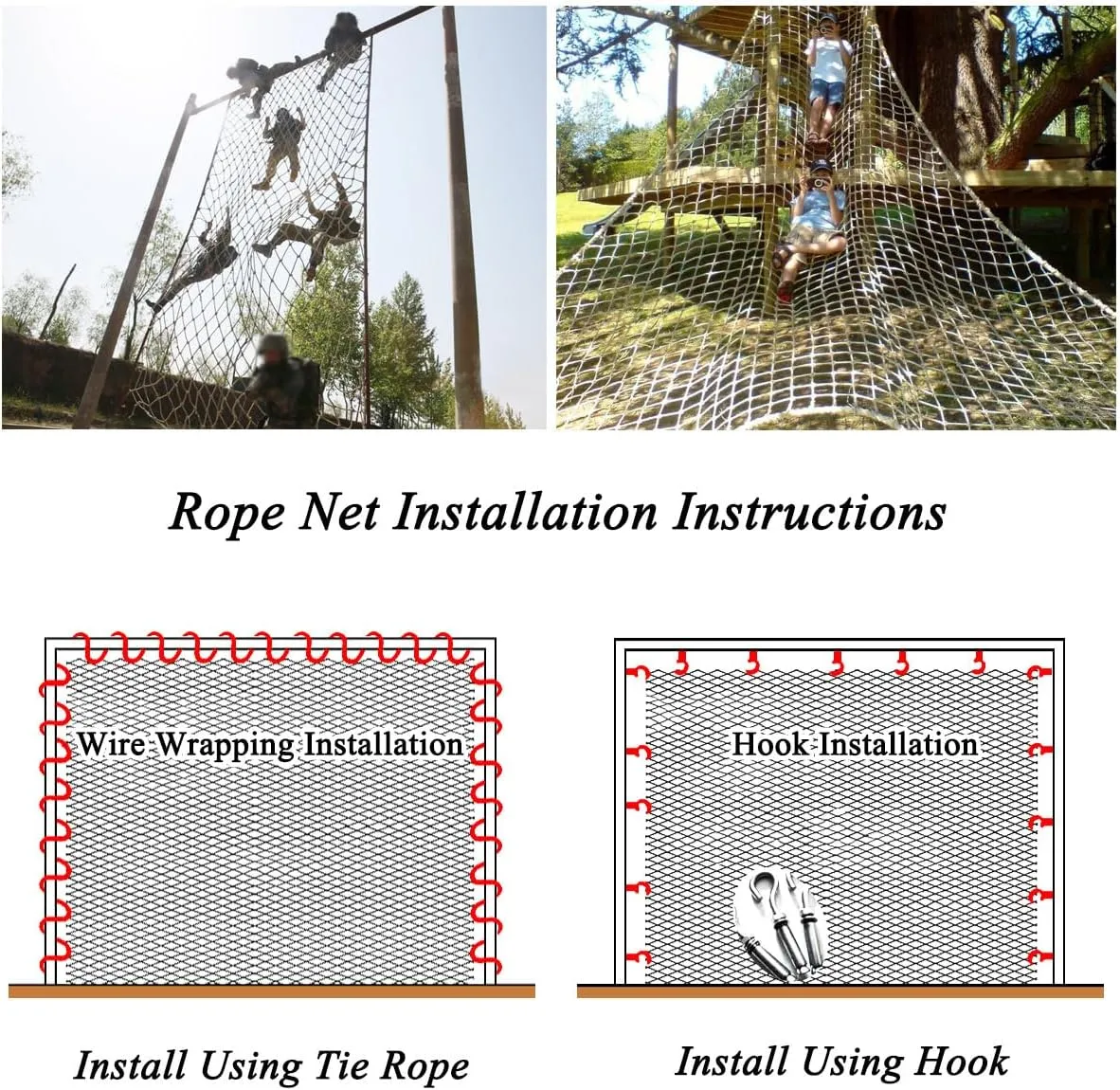 Climbing Net for Kids and Adults,16mm Thick Jute Hemp Rope Nets,Playground Play Climbing Net,Outdoor Treehouse Rope Ladder Hammock,Heavy Duty Large Military Climbing Net for Outdoor(Size:2mx4m)