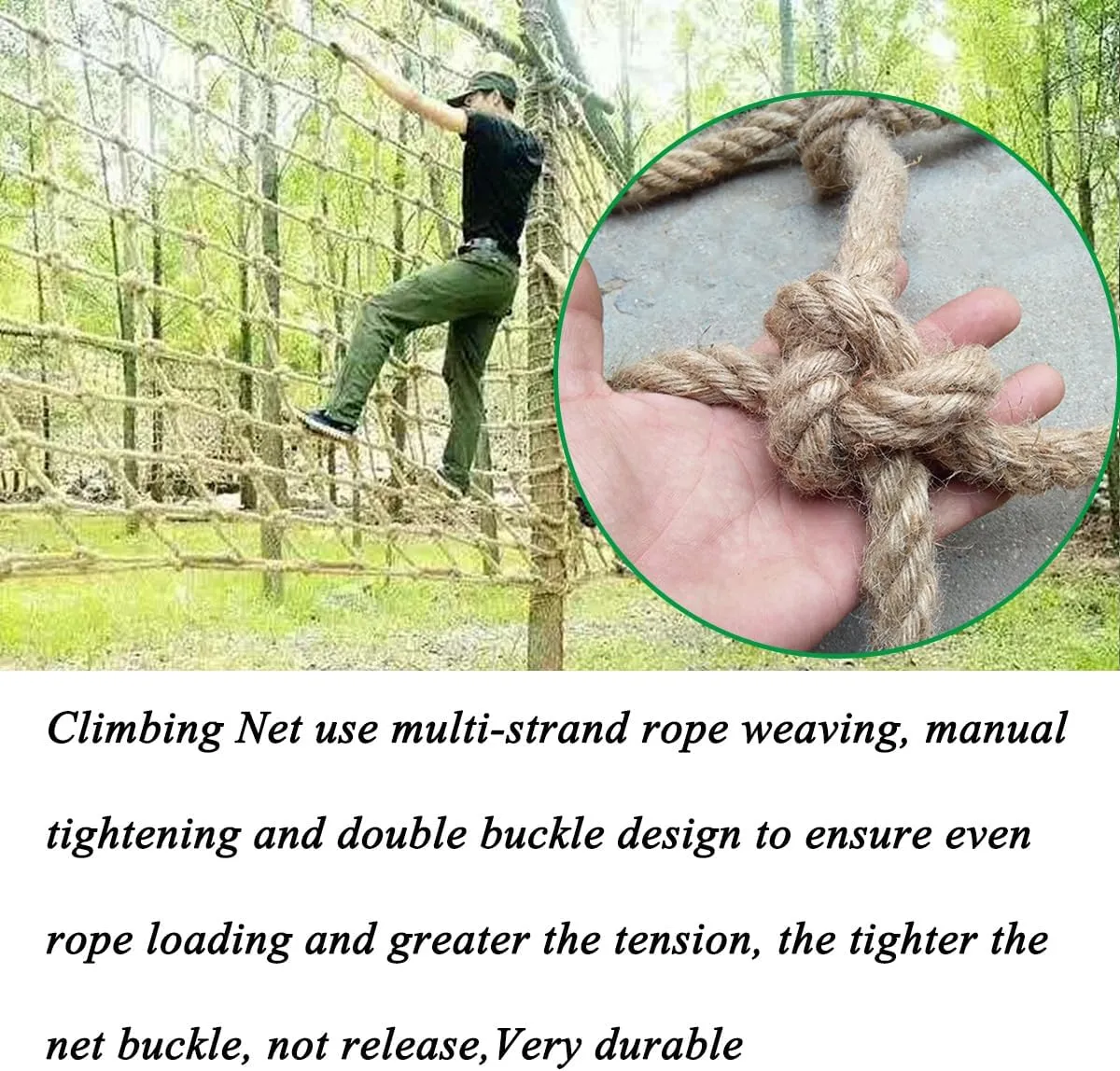 Climbing Net for Kids and Adults,16mm Thick Jute Hemp Rope Nets,Playground Play Climbing Net,Outdoor Treehouse Rope Ladder Hammock,Heavy Duty Large Military Climbing Net for Outdoor(Size:2mx4m)