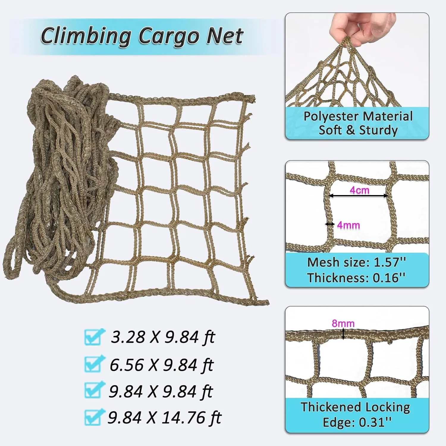 Climbing Net for Kids Double Layers Playground Safety Net Polyester Climbing Cargo Net Rope Bridge Nets for Treehouse Backyard Monkey Bars