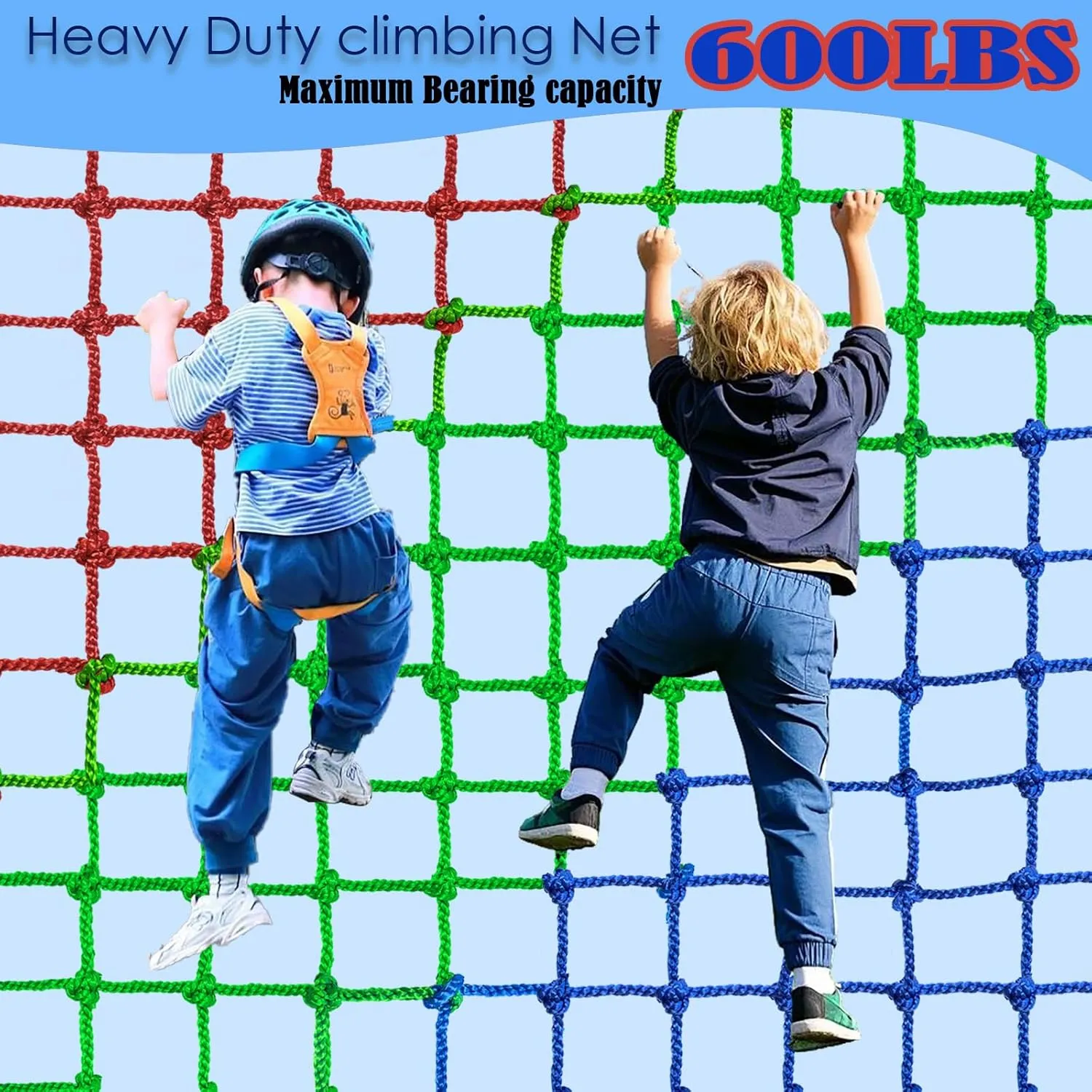 Climbing Net for Kids Outdoor,Polyester Climbing Cargo Net Spliced with 3 Colors Heavy Duty Large Military Climbing Net for Rope Ladder,Playground,Swingset,Treehouse,Jungle Gyms (5×6.56FT)