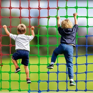 Climbing Net for Kids Outdoor,Polyester Climbing Cargo Net Spliced with 3 Colors Heavy Duty Large Military Climbing Net for Rope Ladder,Playground,Swingset,Treehouse,Jungle Gyms (5×6.56FT)