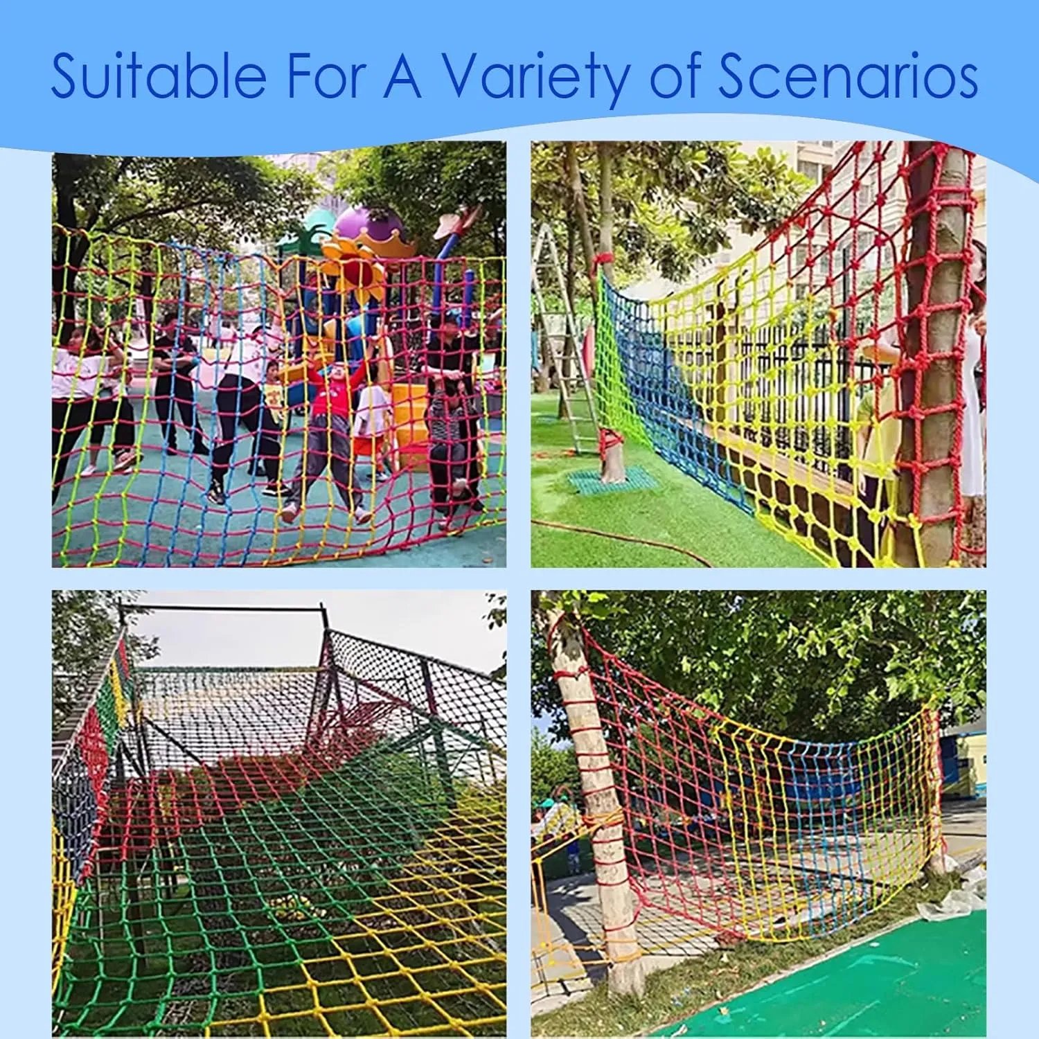 Climbing Net for Kids Outdoor,Polyester Climbing Cargo Net Spliced with 3 Colors Heavy Duty Large Military Climbing Net for Rope Ladder,Playground,Swingset,Treehouse,Jungle Gyms (5×6.56FT)