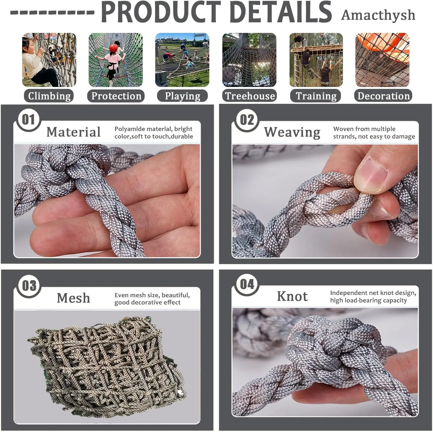 Climbing Net for Kids,Safety Protection Net for Indoor Outdoor Cargo Rope Ladder Truck Trailer Netting for Balcony Rock Climbing Wall Playhouse,118.11 * 275.59 inch