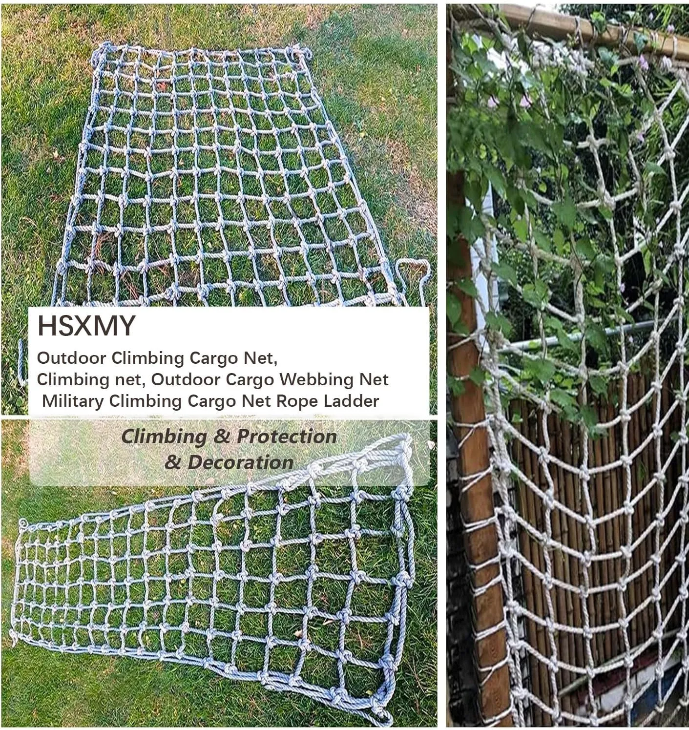 Climbing Net for Outdoor Kids Adults, Backyard Playground Climbing Cargo Net, Heavy Duty Climbing Cargo Net Rope Ladder, for Obstacle Course Training, Balcony Railing Safety Protection.,3m*4m
