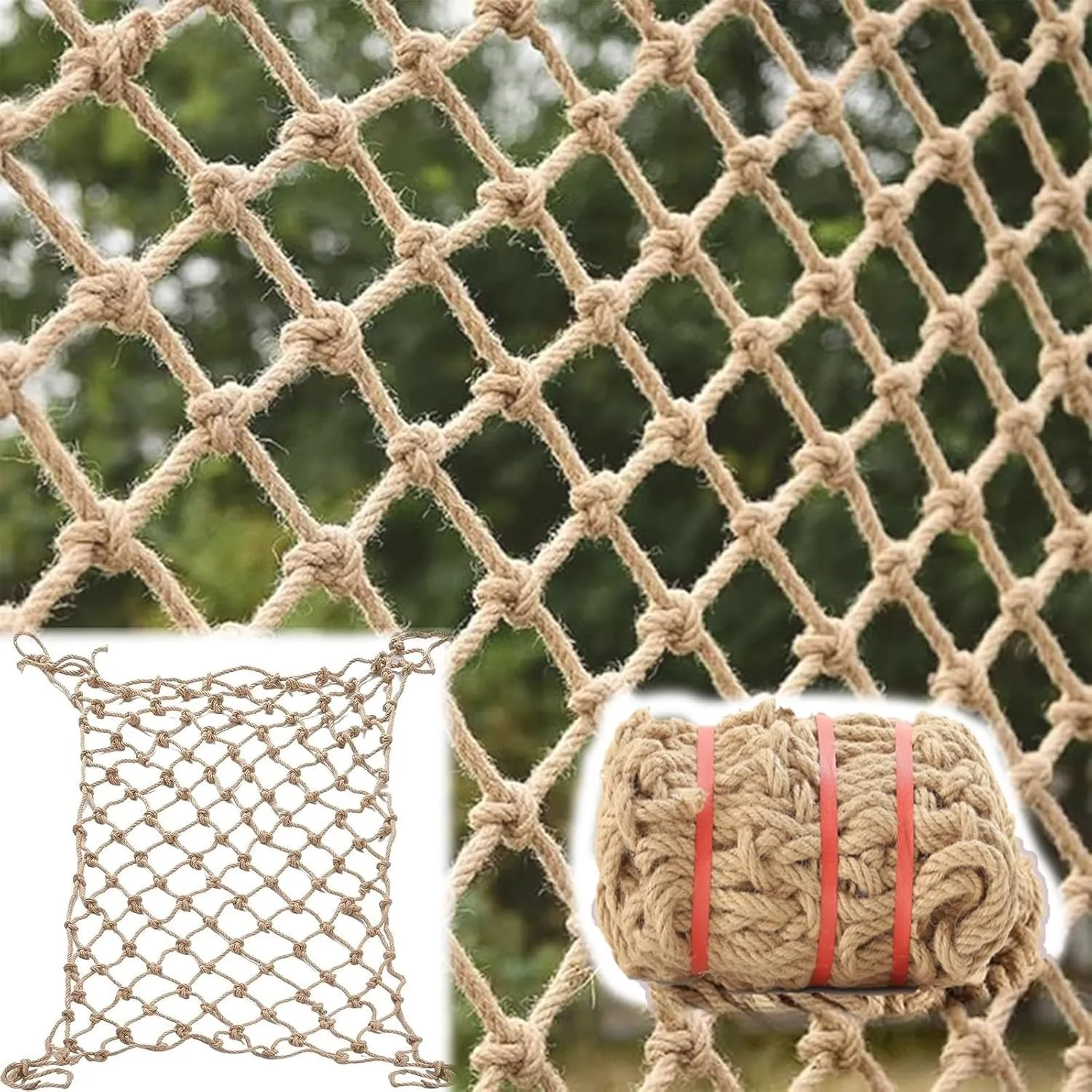 Climbing Net - Heavy-Duty Double Layer Hemp Rope Netting for Playground, Treehouse Accessories, Durable Polyester, Jute Adventure Climbing Nets(3x23FT/1x7(M))