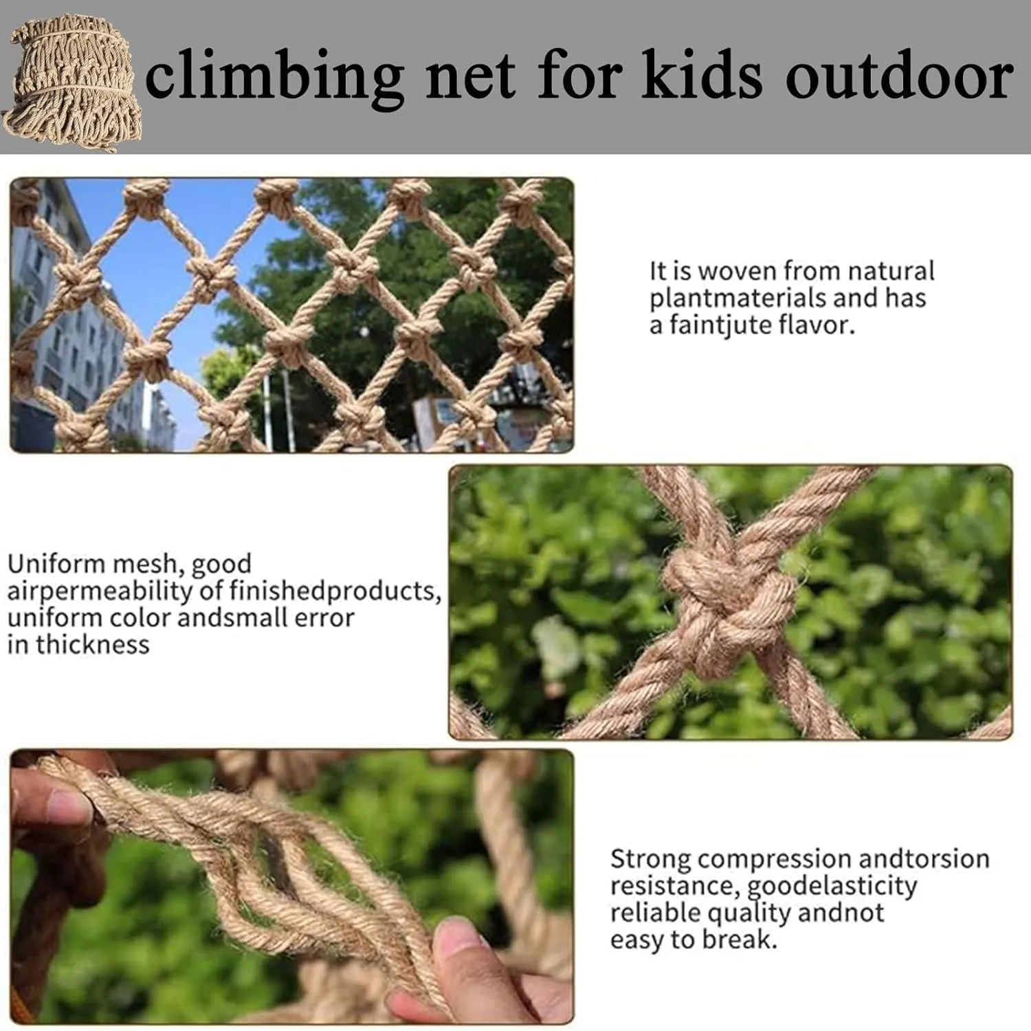 Climbing Net - Heavy-Duty Double Layer Hemp Rope Netting for Playground, Treehouse Accessories, Durable Polyester, Jute Adventure Climbing Nets(3x23FT/1x7(M))