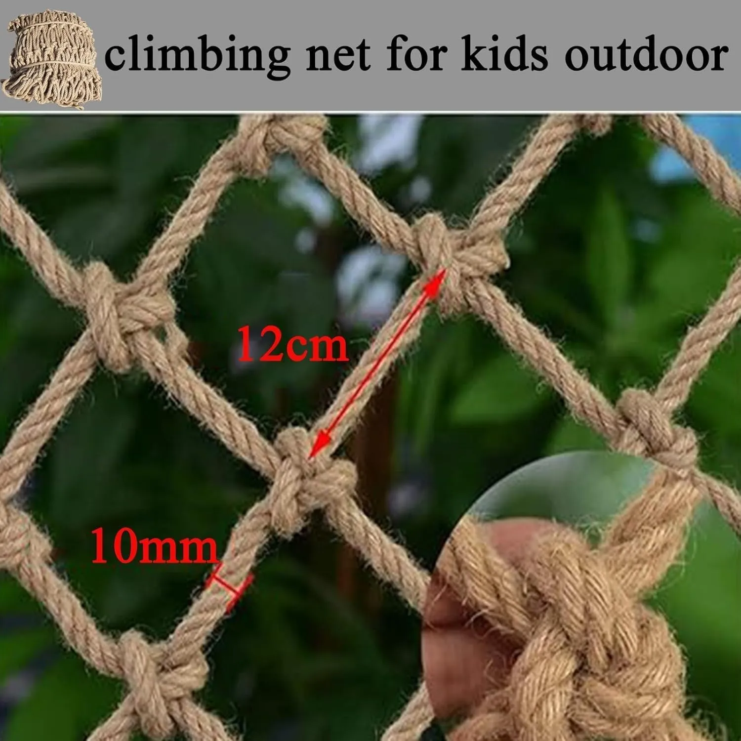 Climbing Net - Heavy-Duty Double Layer Hemp Rope Netting for Playground, Treehouse Accessories, Durable Polyester, Jute Adventure Climbing Nets(3x23FT/1x7(M))