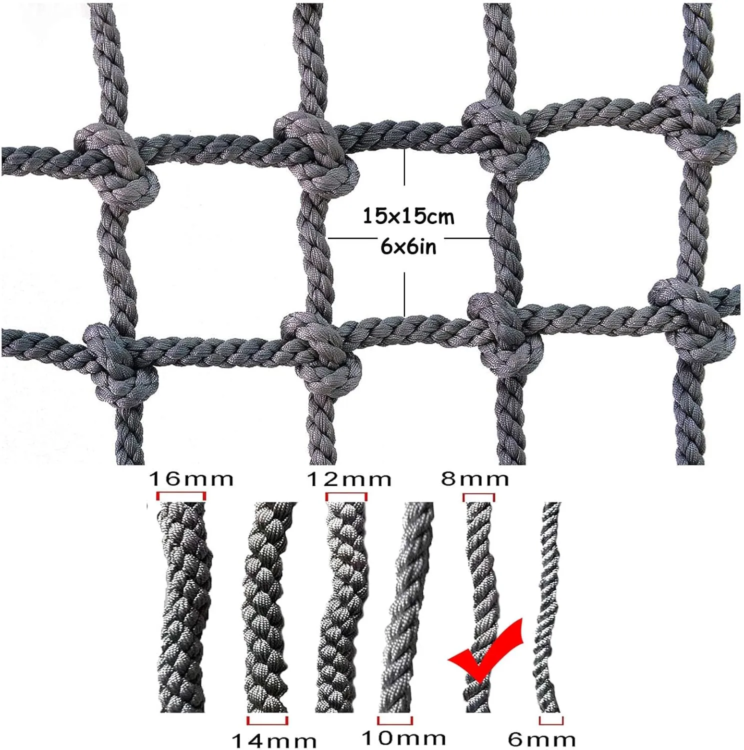 Climbing Playground Net Heavy Duty Rope Safety Net Cargo Rope Ladder Truck Trailer Fence Netting Stair Balcony Railing Protection Net,4Mx6M(13.1FTx19.7FT)