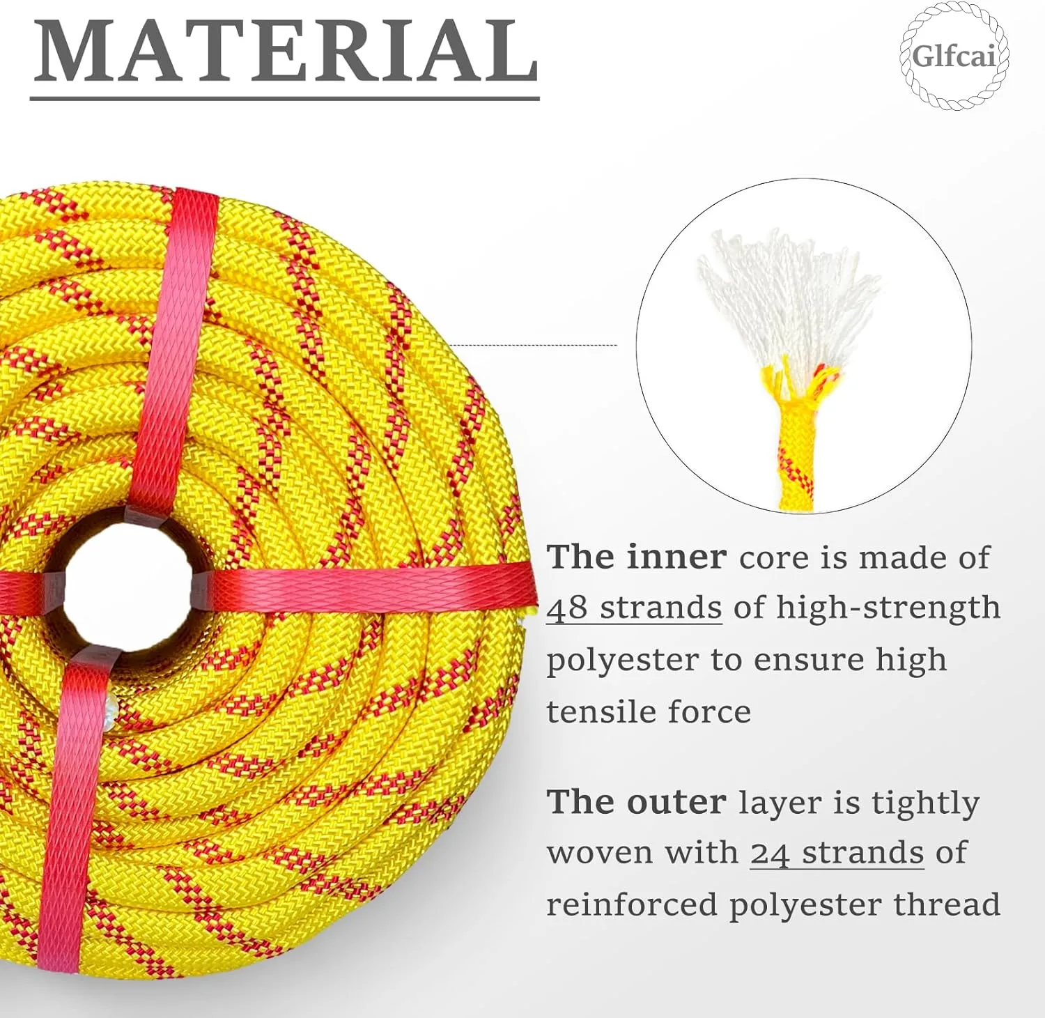 Climbing Rope 1/2 in x 150 Ft Yellow Bull Rope Polyester Braided Arborist Rope 1/2 inch 48 Strands 150ft for Tree Pulling,Nautical Rigging Rope Swing