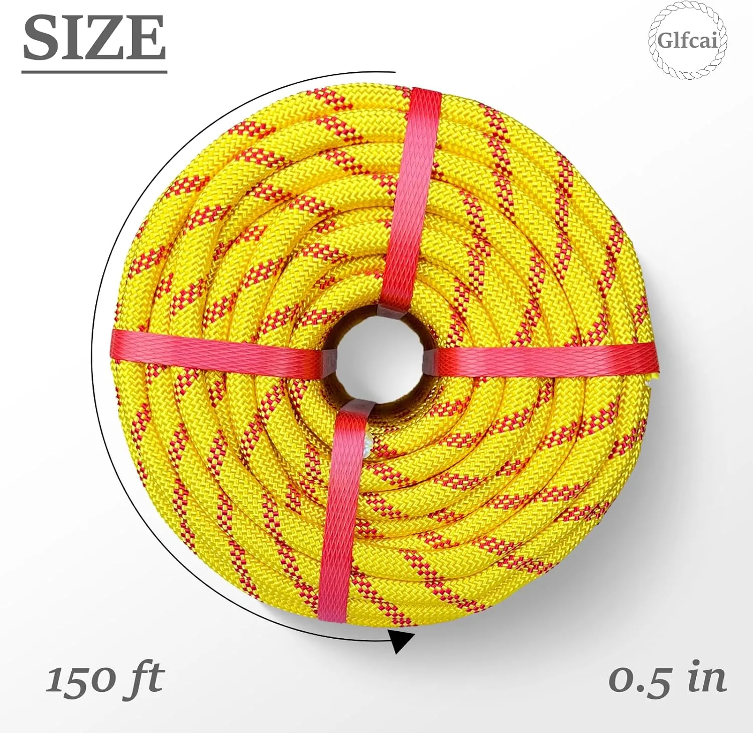 Climbing Rope 1/2 in x 150 Ft Yellow Bull Rope Polyester Braided Arborist Rope 1/2 inch 48 Strands 150ft for Tree Pulling,Nautical Rigging Rope Swing
