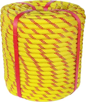 Climbing Rope 1/2 in x 150 Ft Yellow Bull Rope Polyester Braided Arborist Rope 1/2 inch 48 Strands 150ft for Tree Pulling,Nautical Rigging Rope Swing