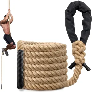 Climbing Rope Gym Workout - 10FT Heavy Duty Jute Thick Ropes for Adults Strength Training Outdoor Tree Swing Indoor Home Fitness Exercise - 1.5 Inch