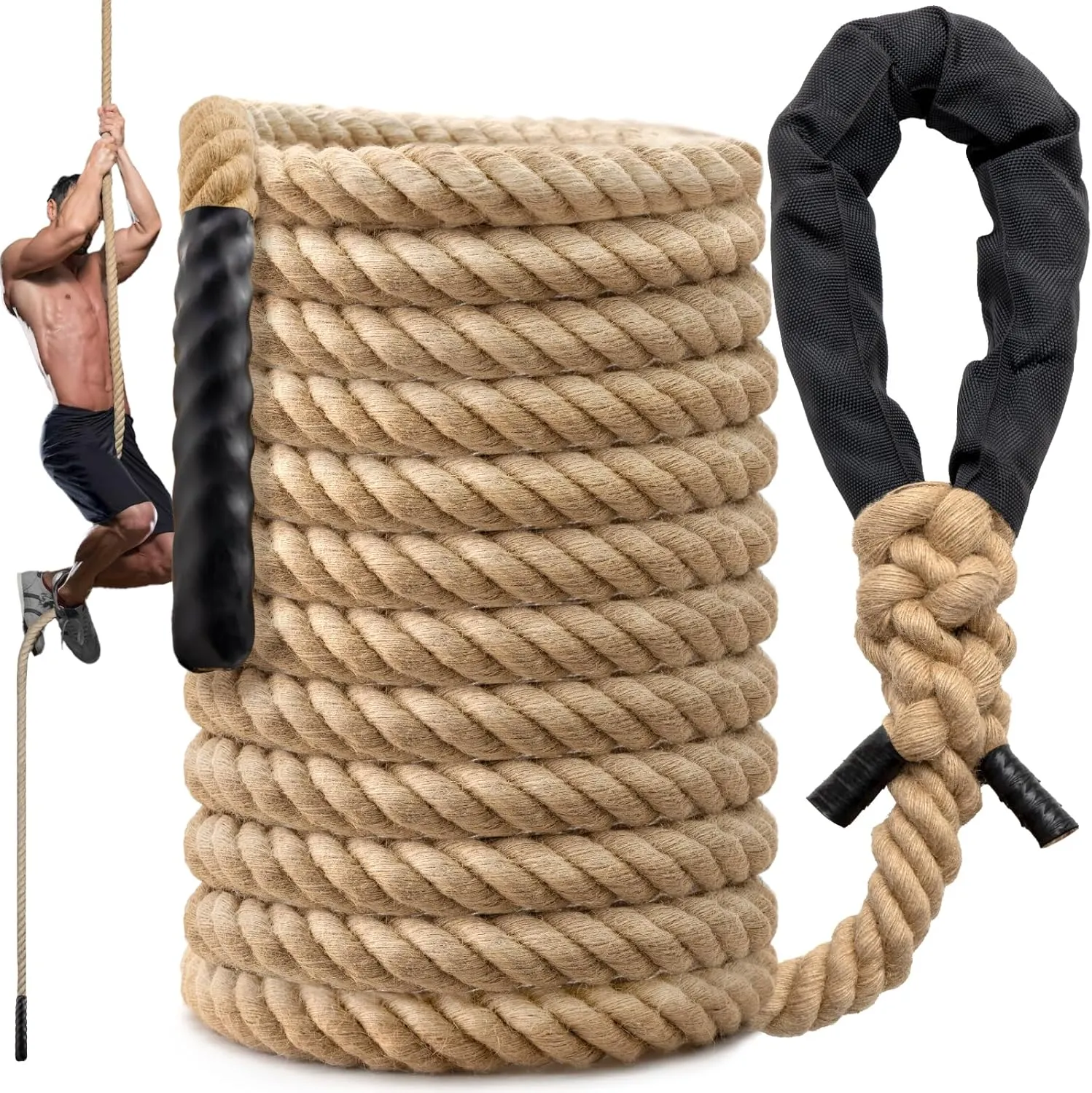 Climbing Rope Gym Workout - 35FT Heavy Duty Jute Thick Ropes for Adults Strength Training Outdoor Tree Swing Indoor Home Fitness Exercise - 1.5 Inch