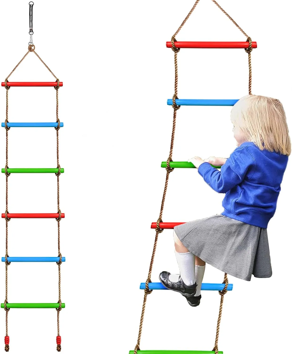 Climbing Rope Ladder for Kids, 6.6Ft Swing Rope Ladder Obstacle Course for Indoor PlaySet and Outdoor Tree House, Playground Swing Set and SlacklineLadder