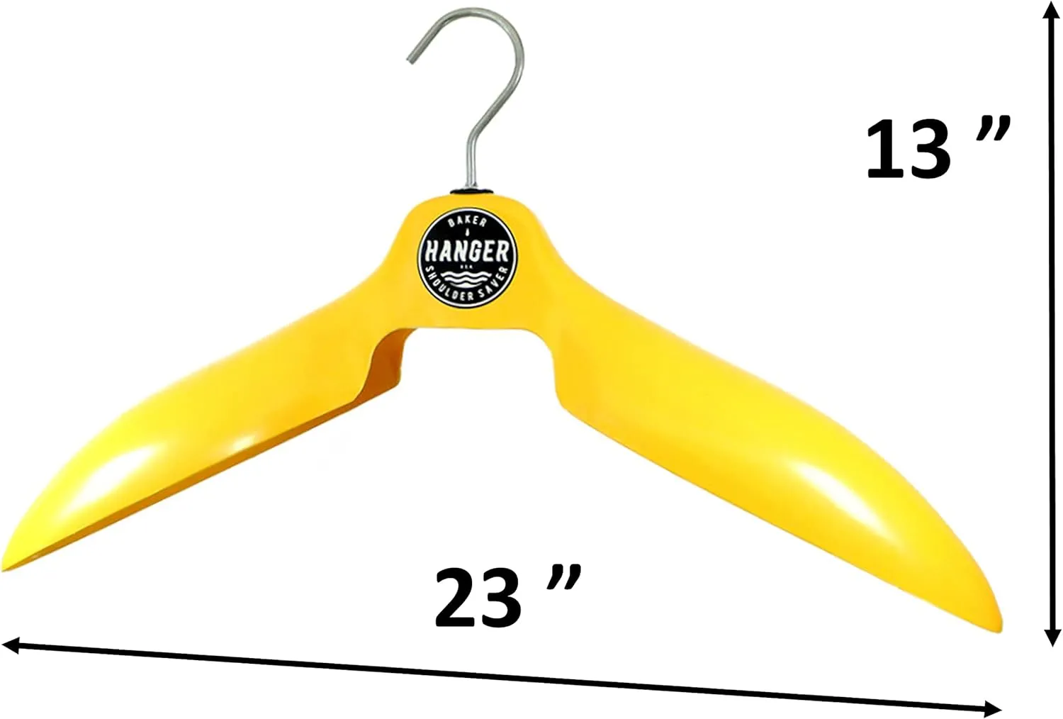Coat and Wetsuit Hanger 'Shoulder Saver' by BAKER HANGER - USA Made - 4 Inch Hook (Yellow)